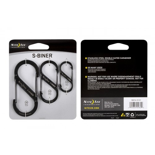 Nite Ize S-Biner 3 Pack Black Stainless Steel Sizes #2,#3 and #4, Carabiner